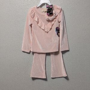 btween Light Pink Ruffle Top and Pants Set